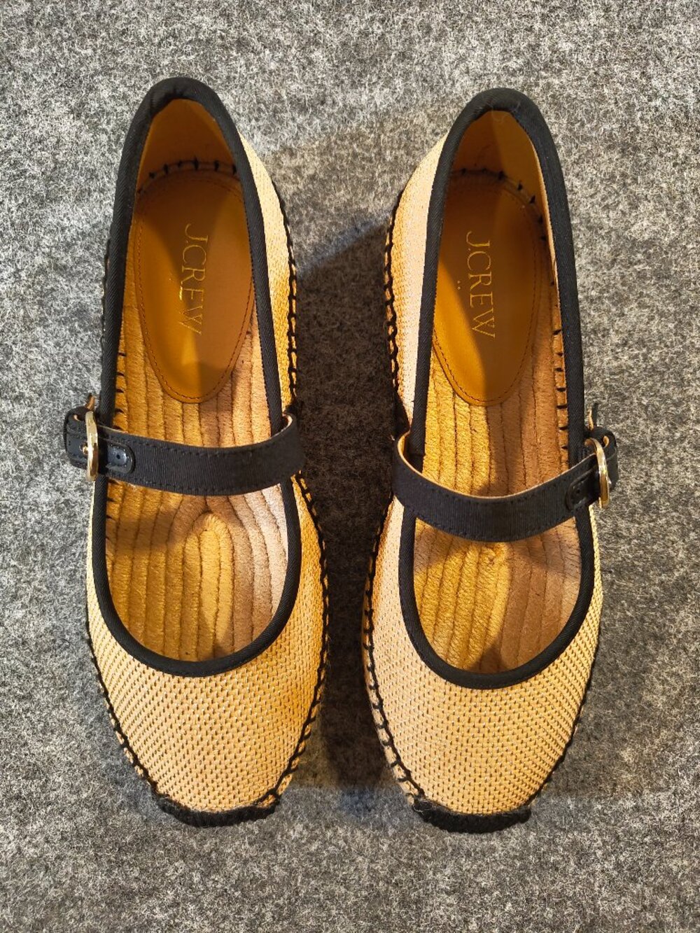 J.Crew Canvas Mary Jane Espadrilles Natural Gold Size 7 NIB